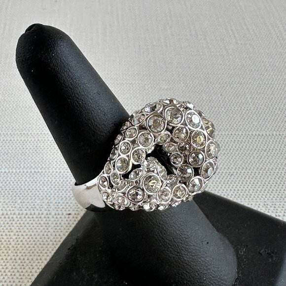 Swarovski Crystal Dome Ring, Rhodium-Plated Swirl Statement Ring, Size 8 - Picture 2 of 15